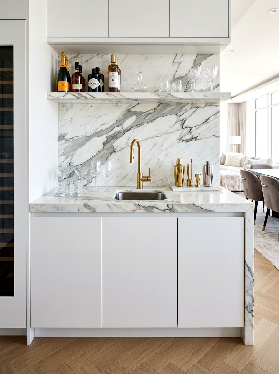 Marble Countertop Drink Area - 30 kitchen beverage center ideas