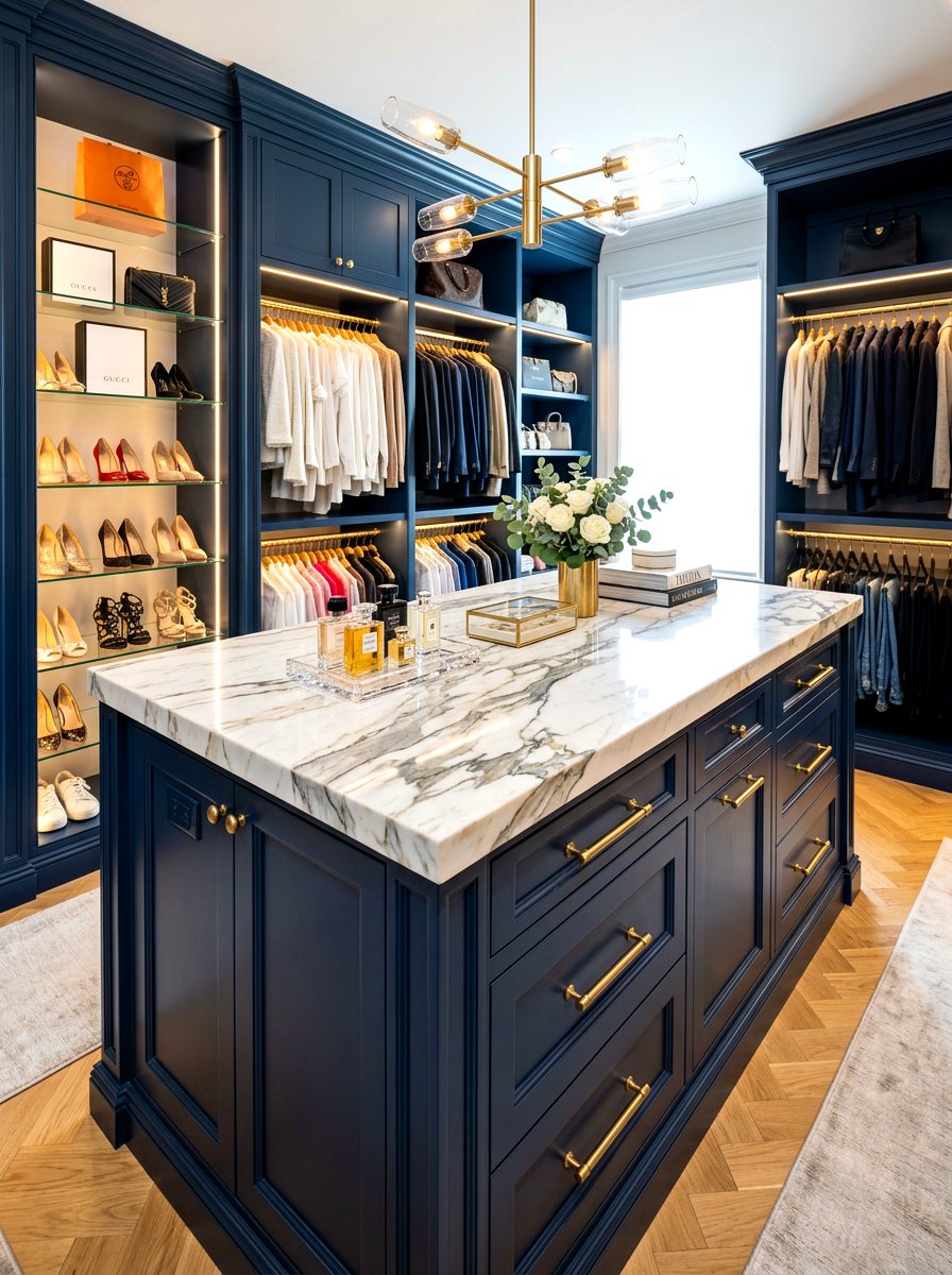 Marble Countertop Island - 30 boutique closet ideas