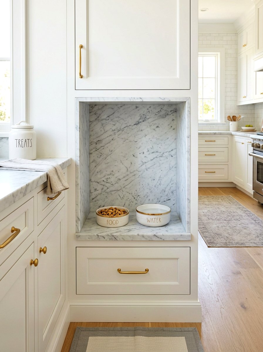 Marble Countertop Pet Feeding Nook - 30 pet feeding drawer ideas aesthetic