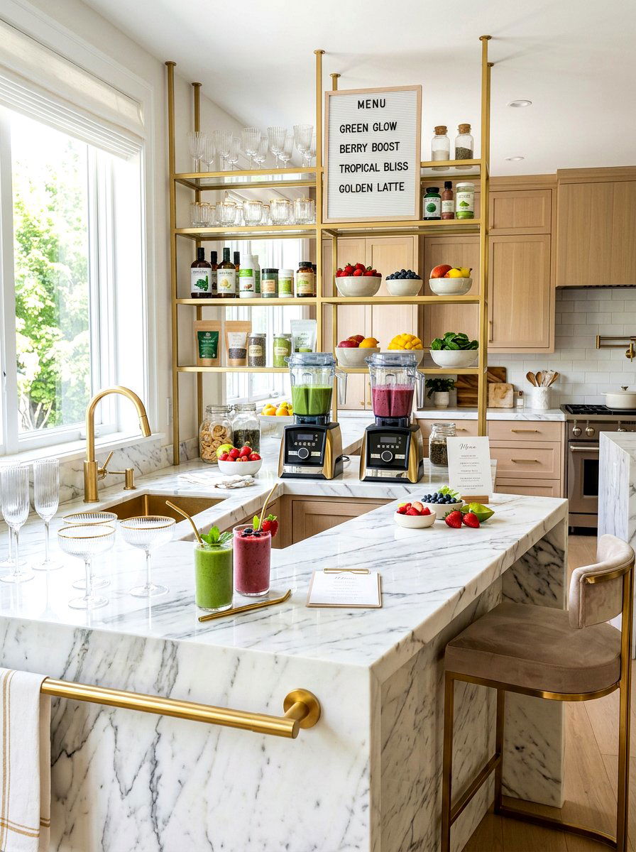 Marble Countertop Smoothie Bar - 30 smoothie nook kitchen ideas