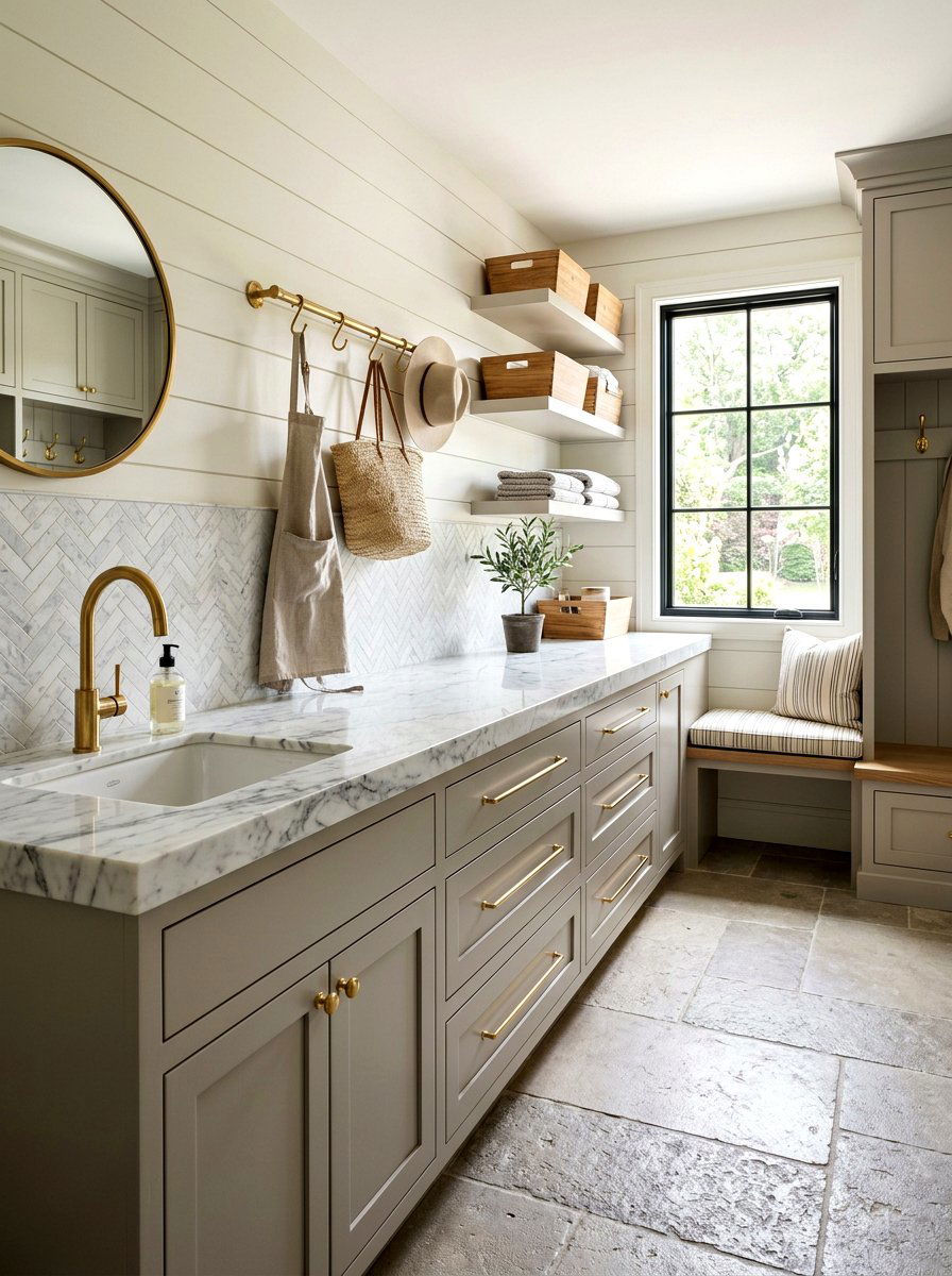 Marble Countertop Surfaces - 30 quiet luxury mudroom ideas