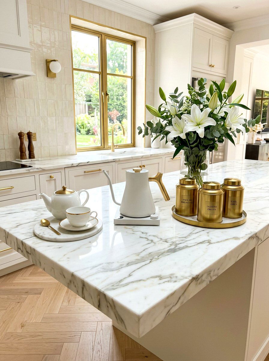 Marble Countertop Tea Zone - 30 tea nook ideas