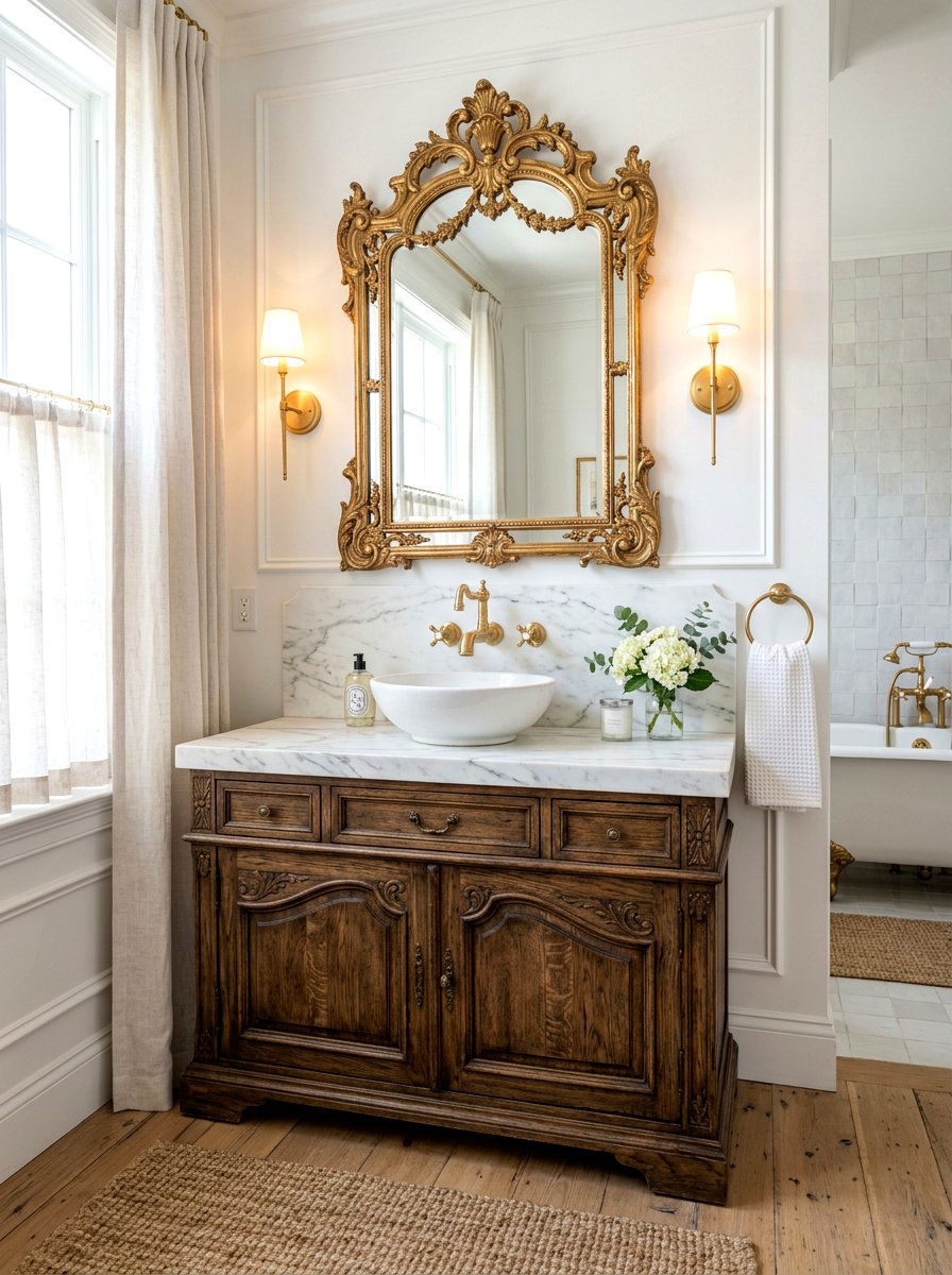 Marble Countertop With White Vessel Sink - 30 French country bathroom ideas