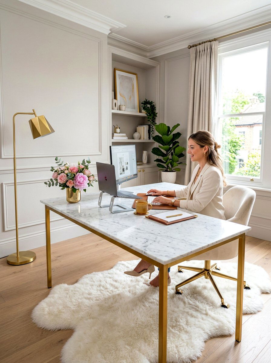 Marble Desk Office - 30 feminine office ideas