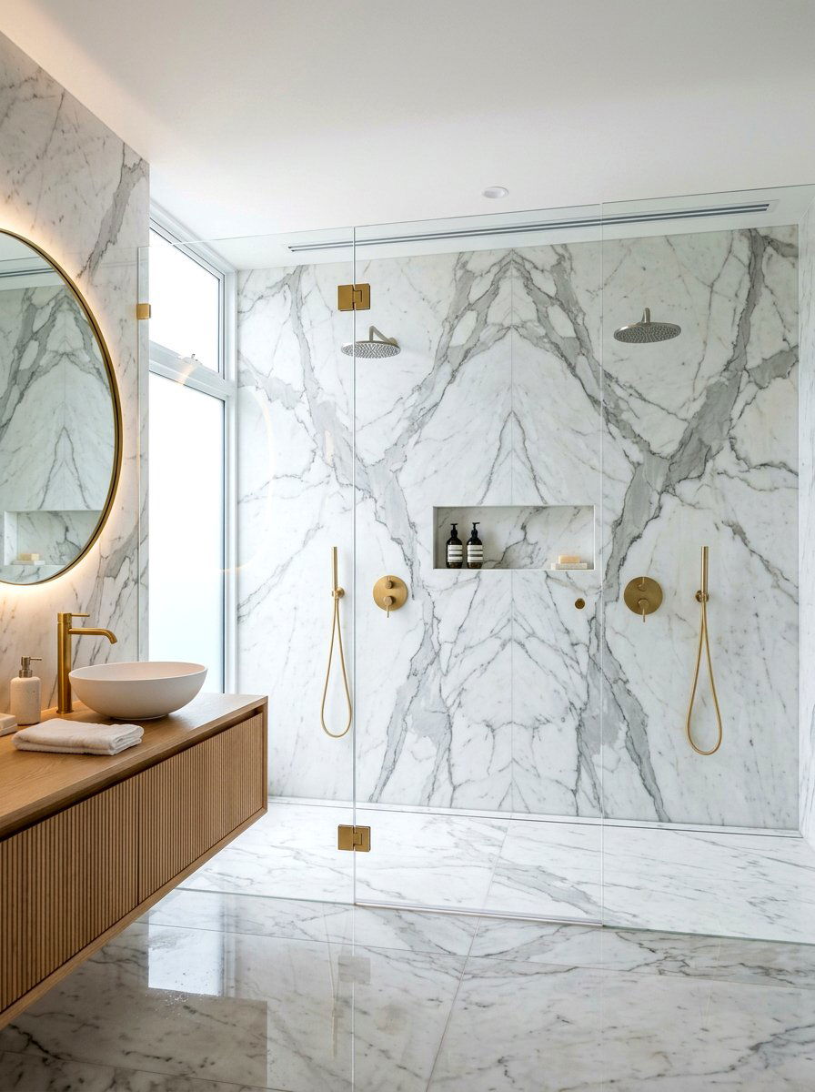 Marble Double Shower Wall - 30 double shower wall ideas