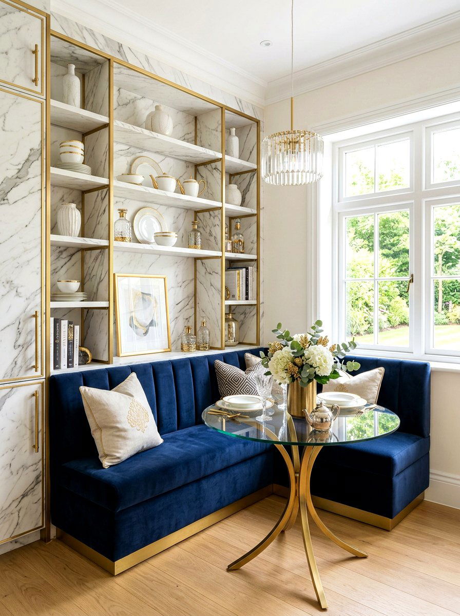 Marble Effect Breakfast Nook Shelves - 30 breakfast corner shelves ideas