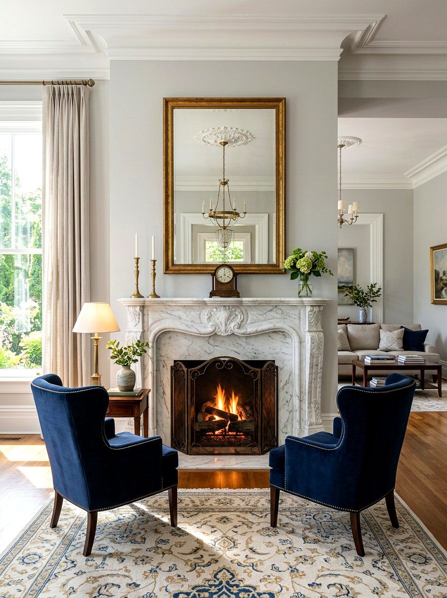 Marble Fireplace - 30 old money living room ideas