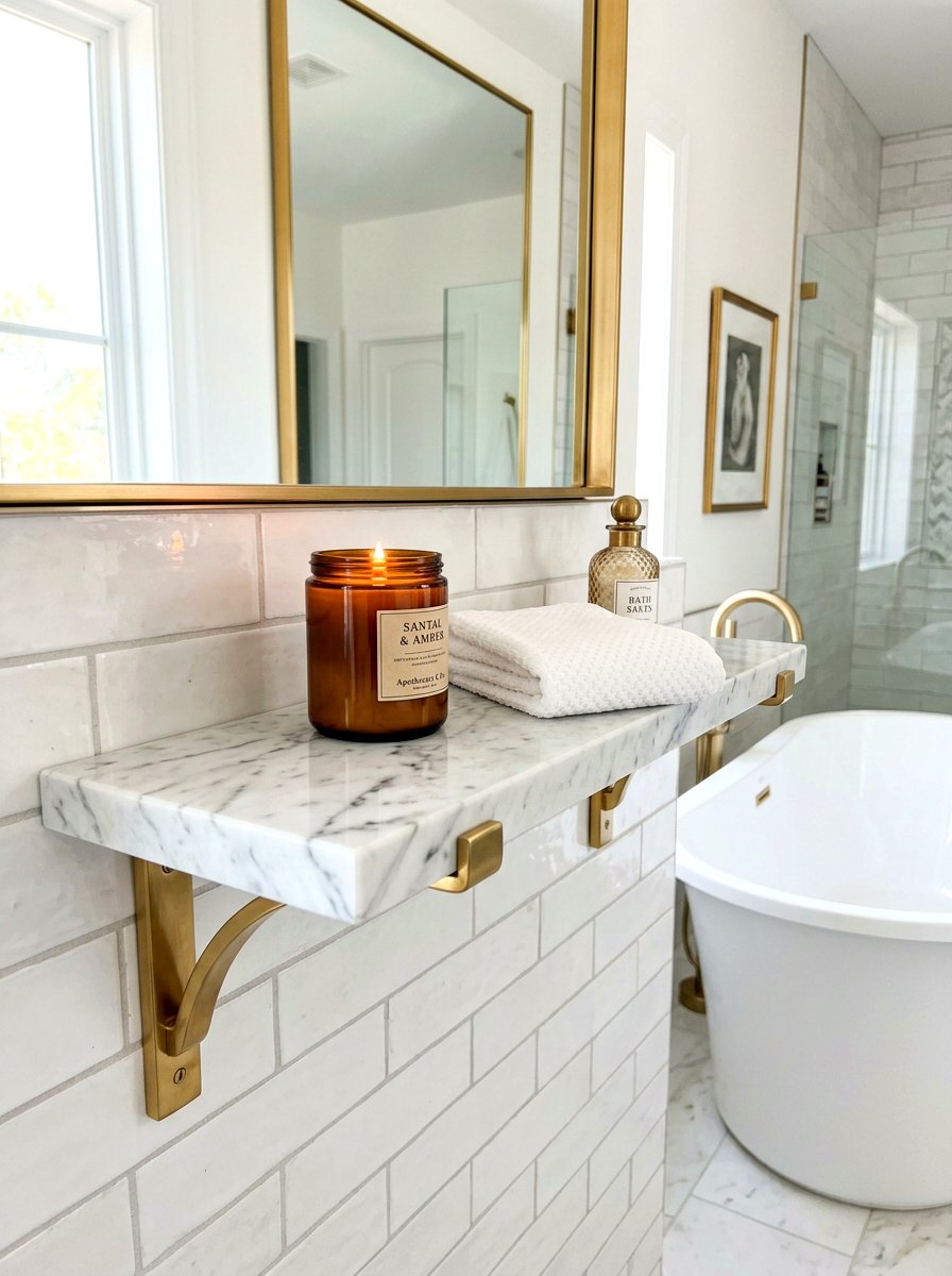 Marble Floating Bathroom Shelf - 30 bathroom shelf decor ideas