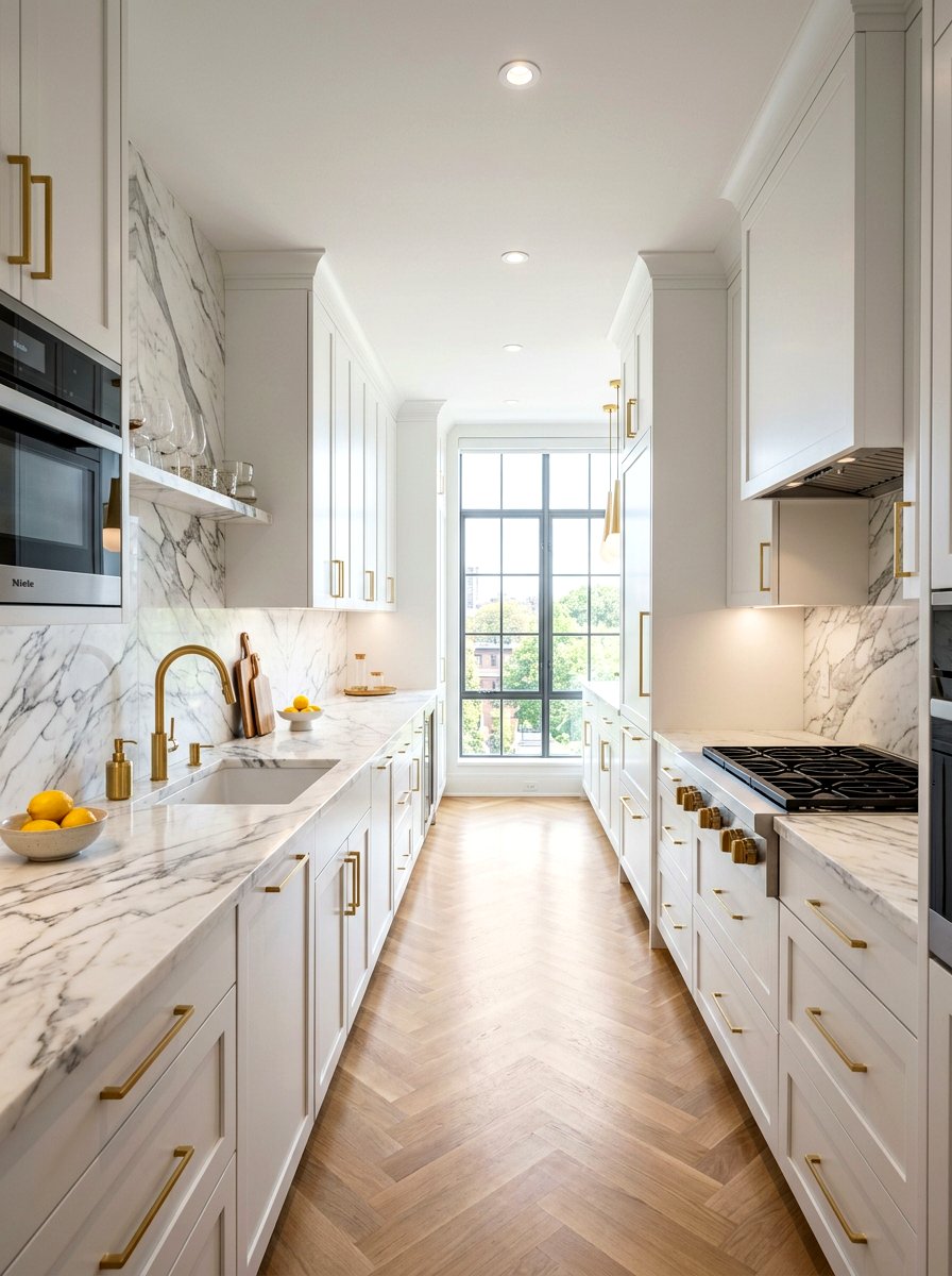 Marble Galley Kitchen - 30 cozy galley kitchen ideas