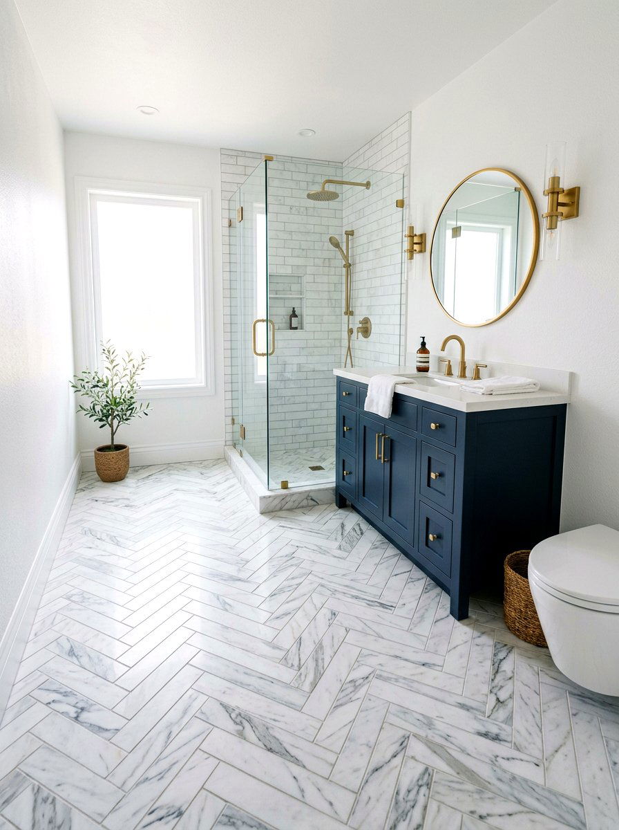 Marble Herringbone Floor Bathroom - 30 marble bathroom ideas