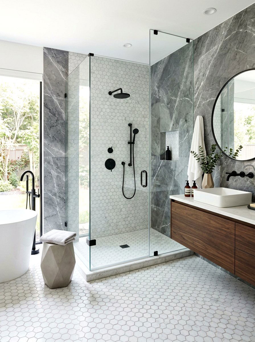 Marble Hexagon Mosaic Bathroom - 30 marble bathroom ideas