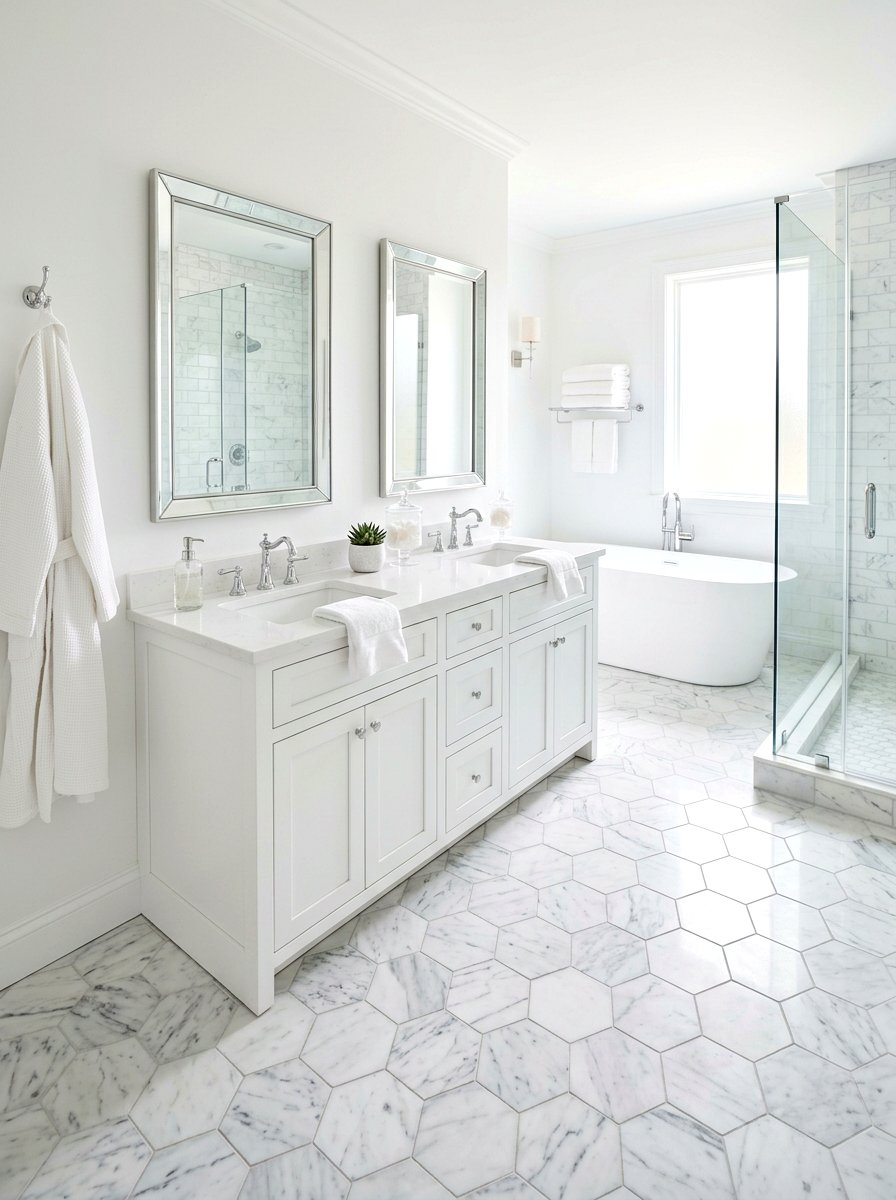 Marble Hexagon Tile Bathroom - 30 hex tile bathroom ideas