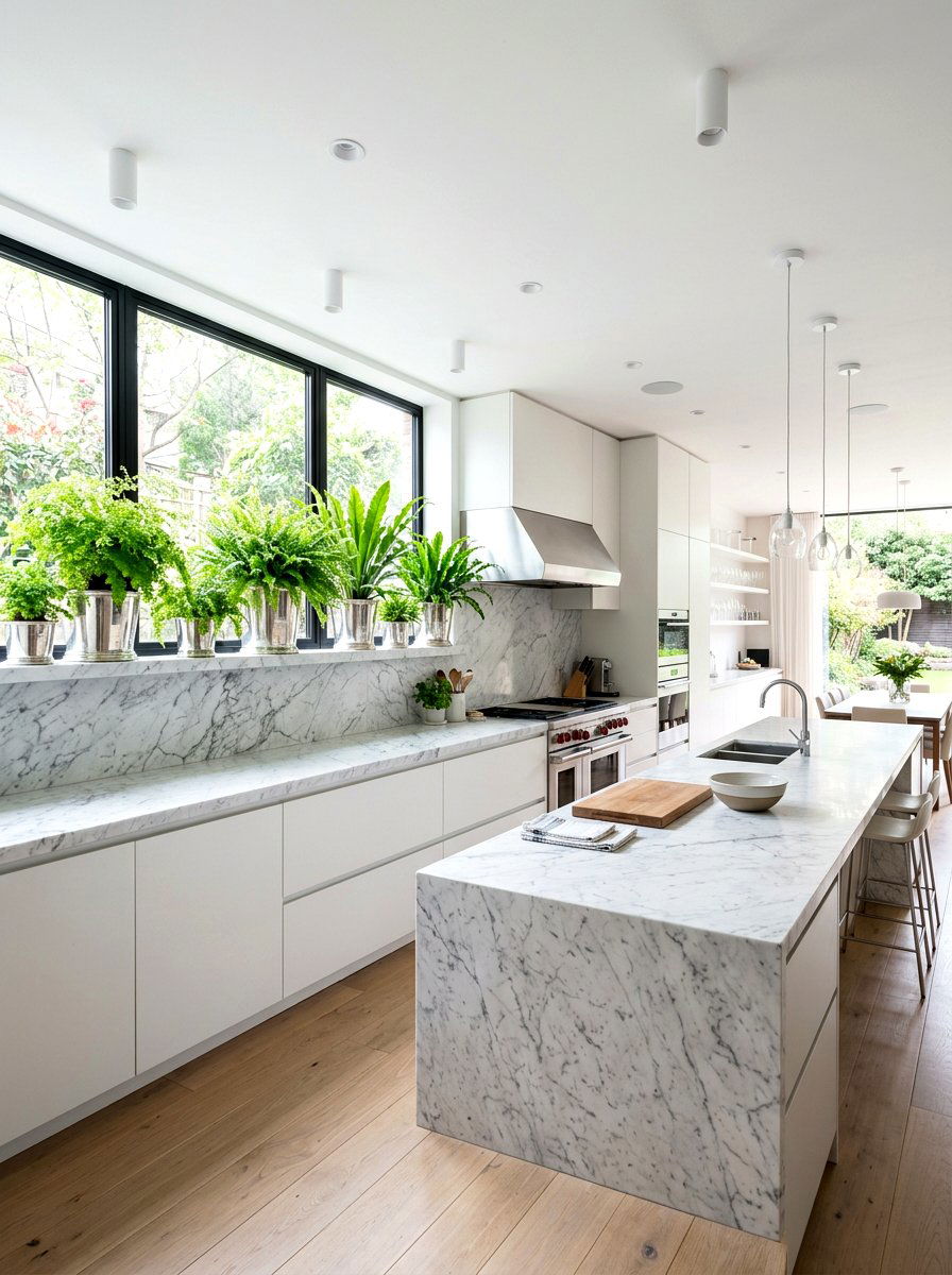 Marble Kitchen Ledge - 30 kitchen plant ledge ideas