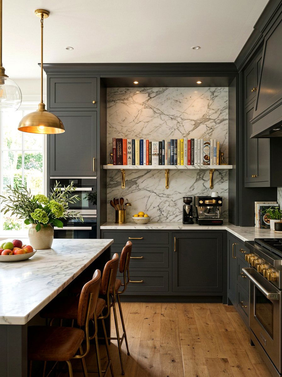 Marble Kitchen Shelf - 30 cookbook kitchen shelf ideas