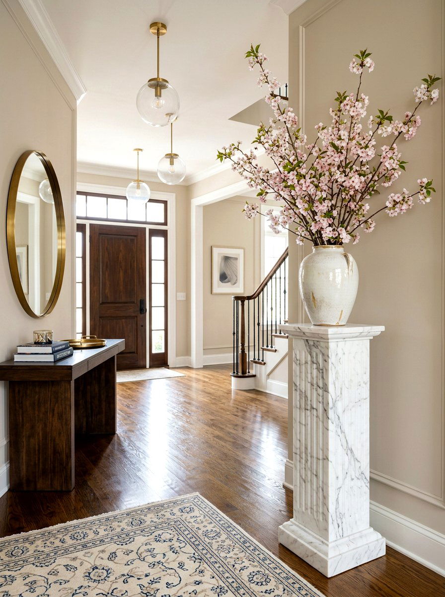 Marble Pedestal Entryway - 30 stone pedestal decor ideas