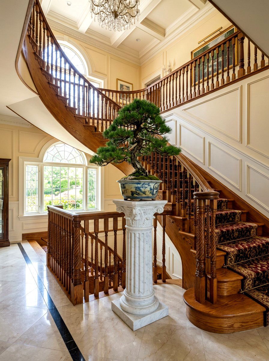 Marble Pedestal Staircase Plants - 30 stair landing plant nook ideas