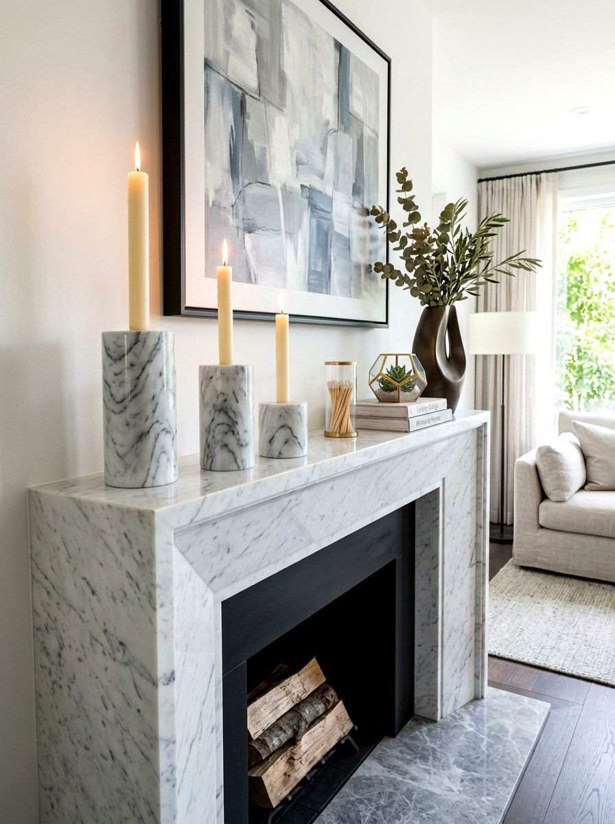 Marble Pillar Base - 30 mantel candle styling ideas