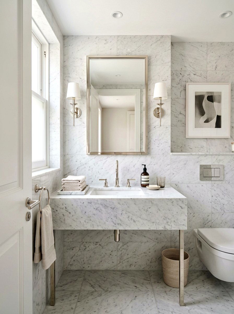 Marble Powder Room - 30 layered neutral decor ideas