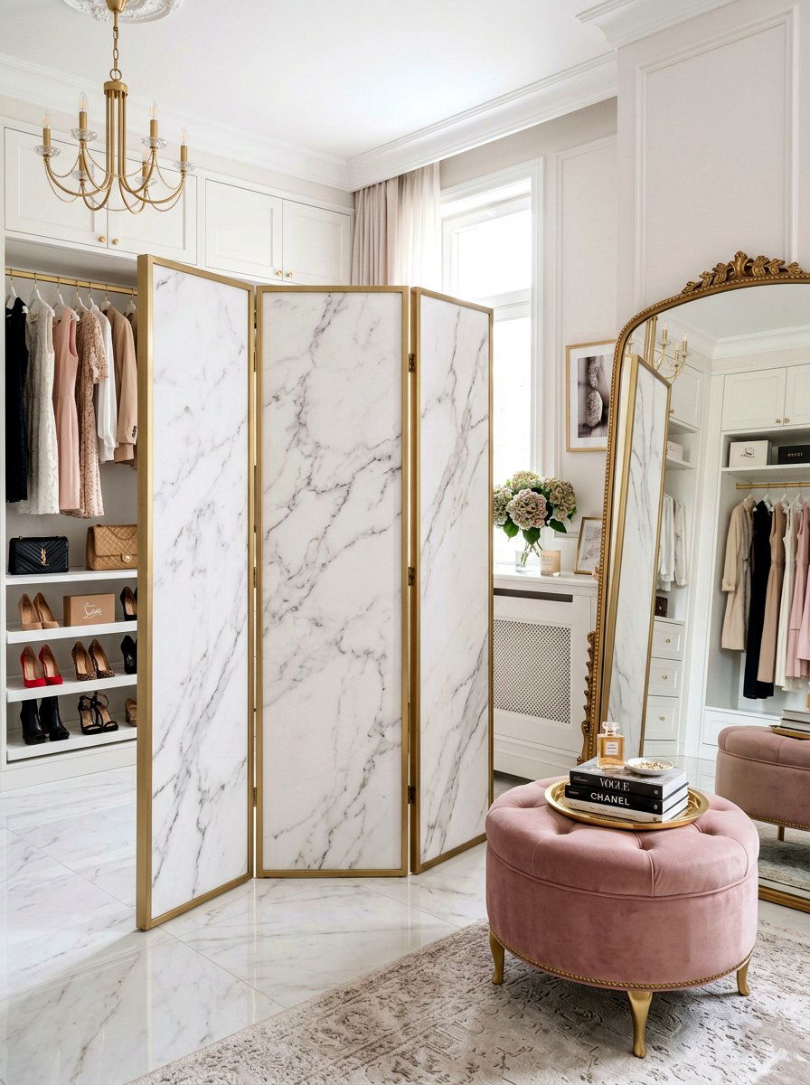 Marble Print Screen - 30 freestanding screen divider ideas