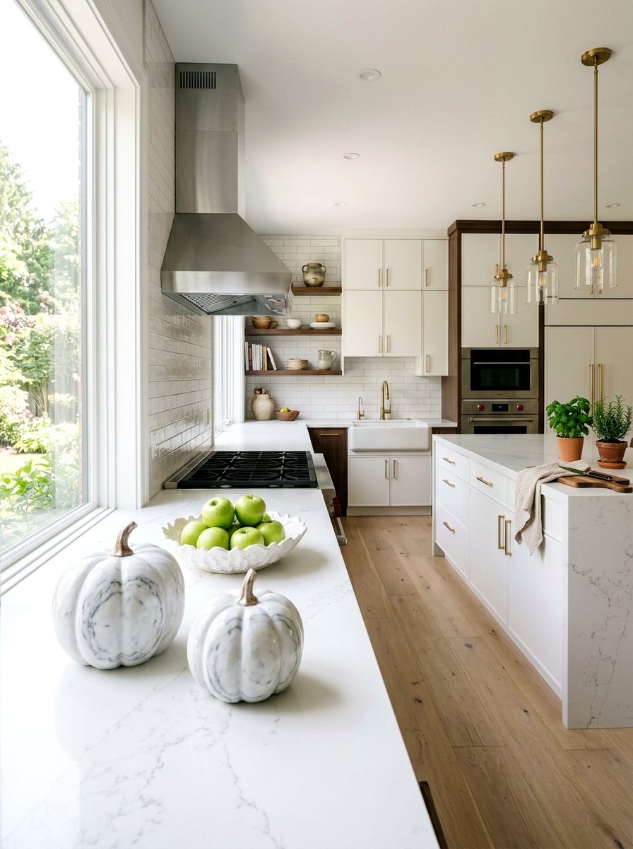 Marble Pumpkin Kitchen - 30 pumpkin without pumpkins decor ideas