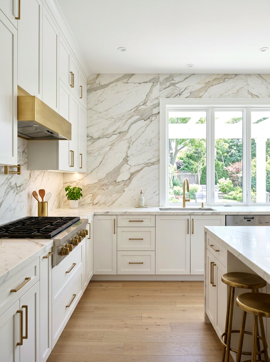 Marble Slab Backsplash - 30 Hamptons kitchen ideas
