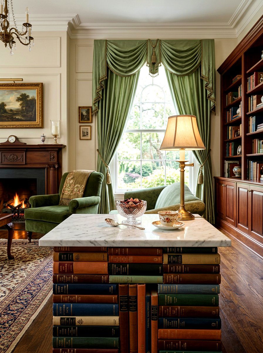 Marble Slab Book Surface - 30 stacked book table ideas
