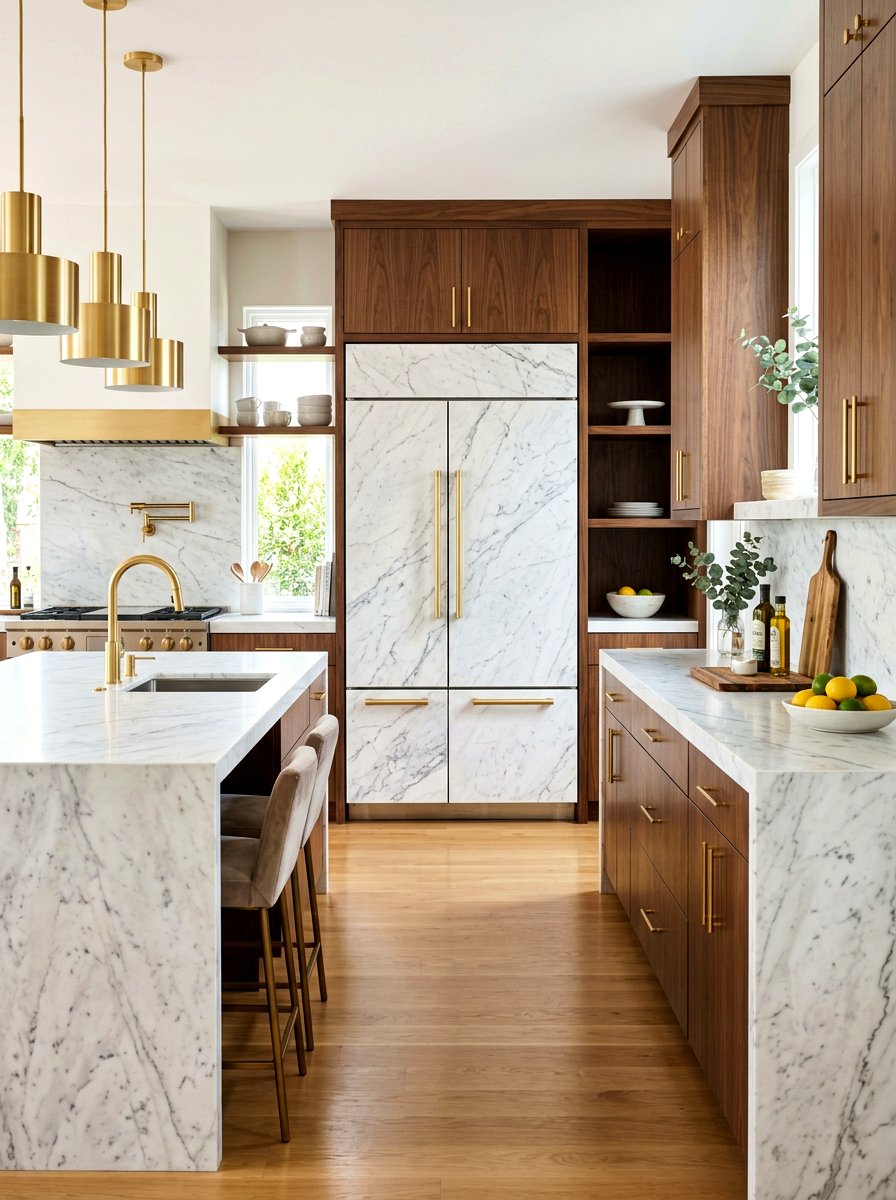 Marble Slab Refrigerator Panel - 30 hidden fridge ideas
