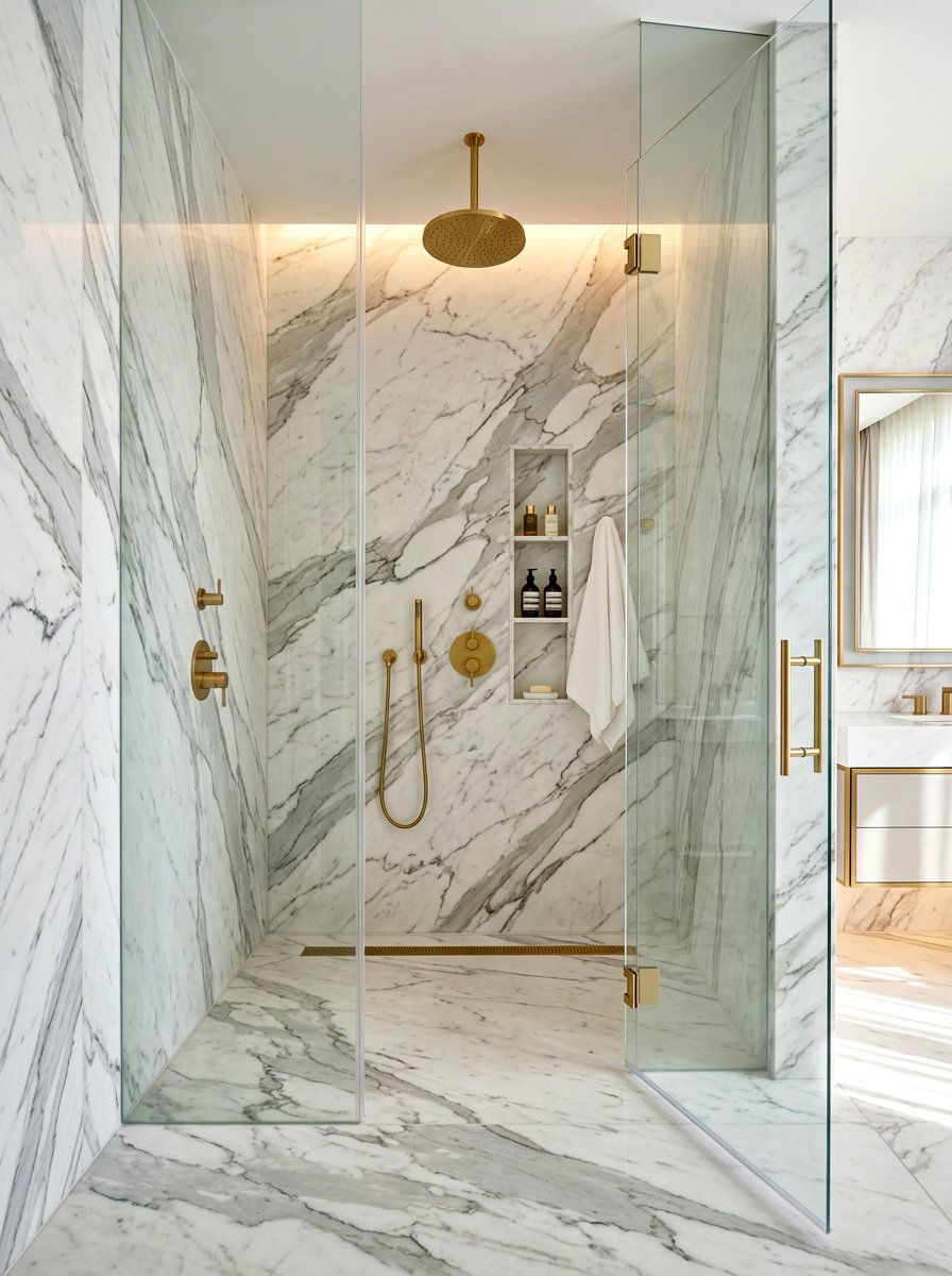 Marble Slab Shower Wall - 30 spa shower ideas