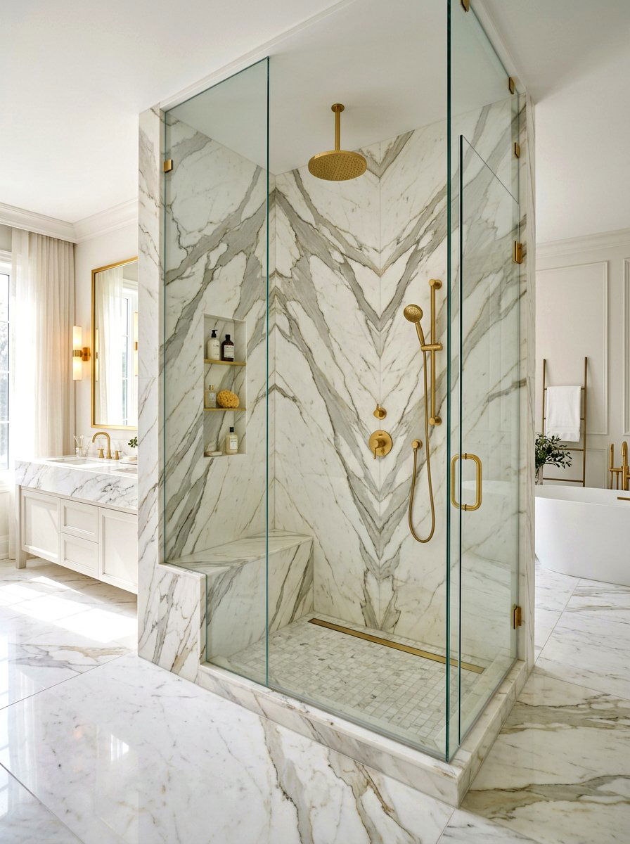 Marble Slab Shower - 30 bathroom shower ideas