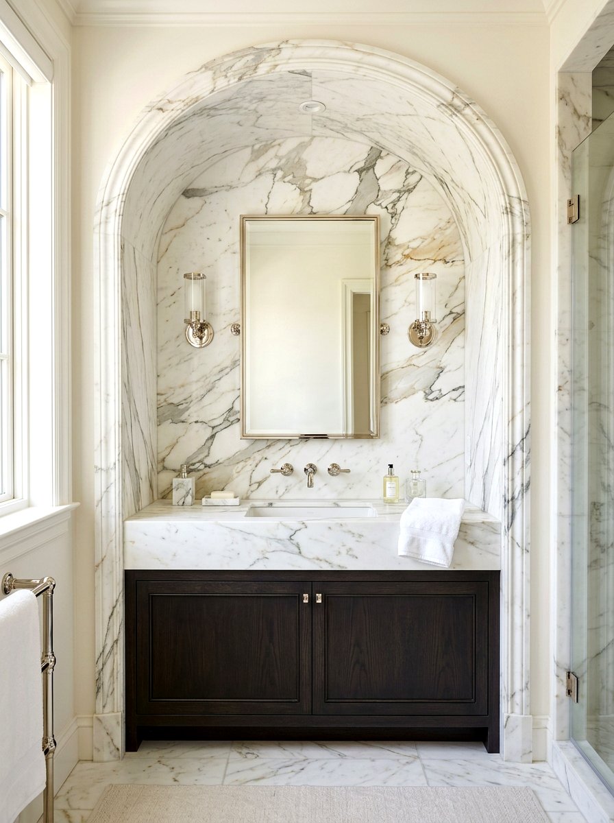 Marble Slab Vanity Recess - 30 arched vanity niche ideas