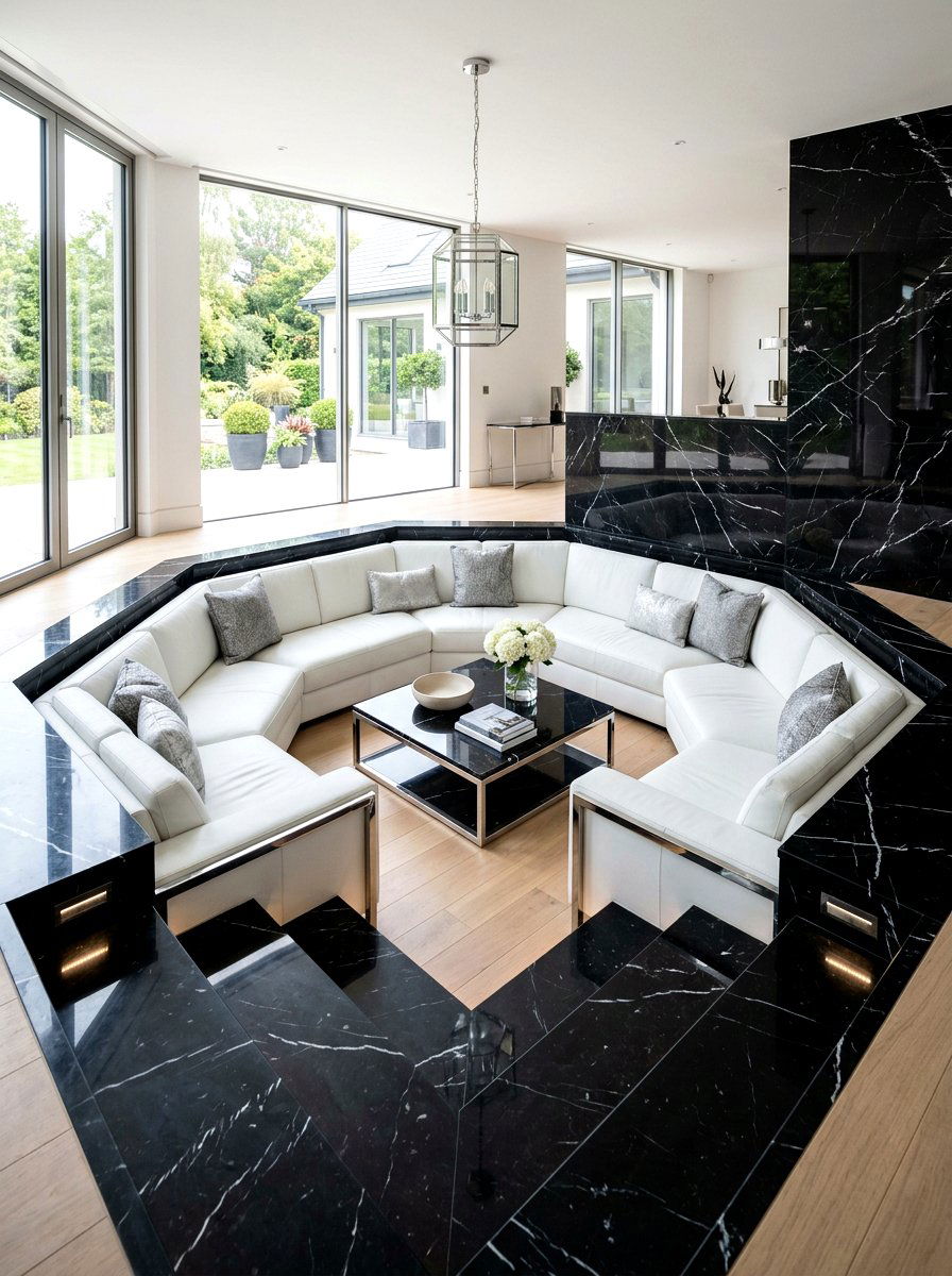 Marble Sunken Living Room - 30 conversation pit living room ideas