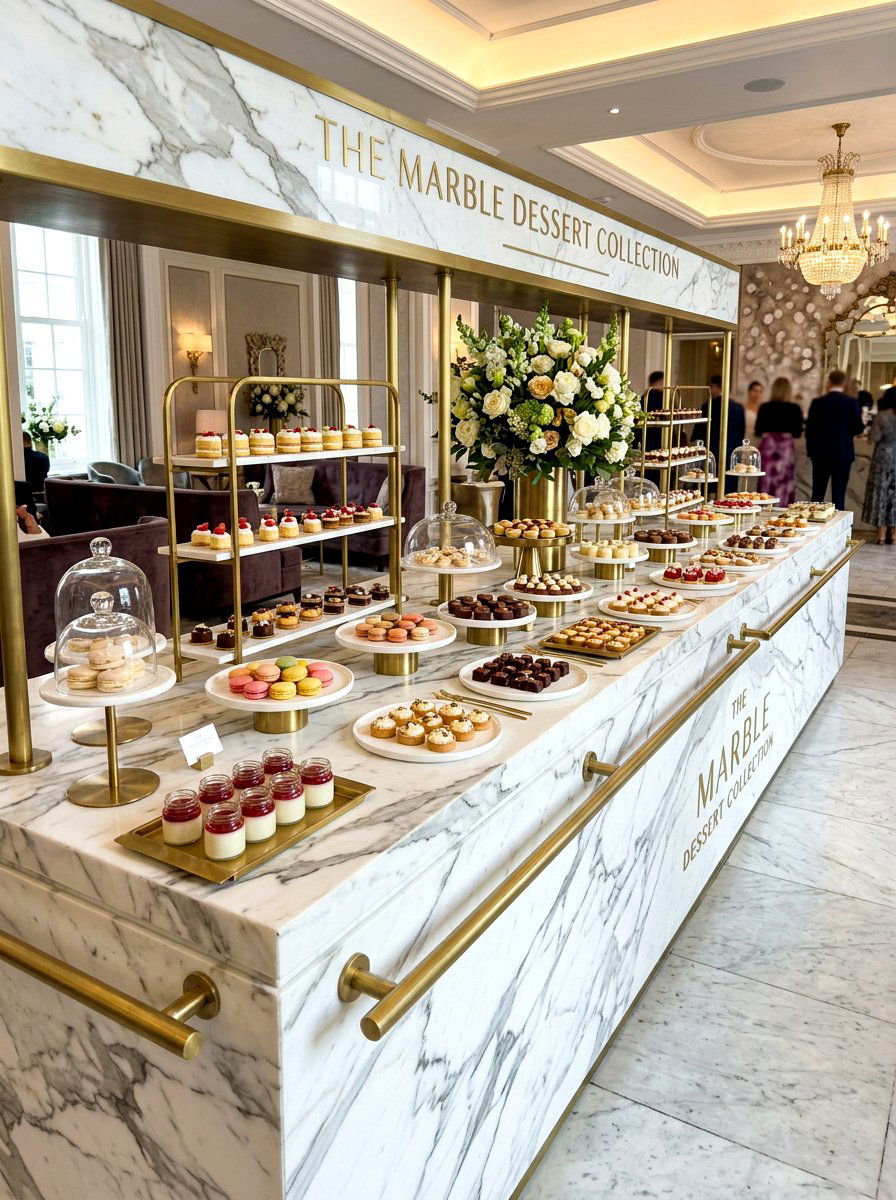 Marble Surface Sweet Station - 30 dessert station aesthetic ideas