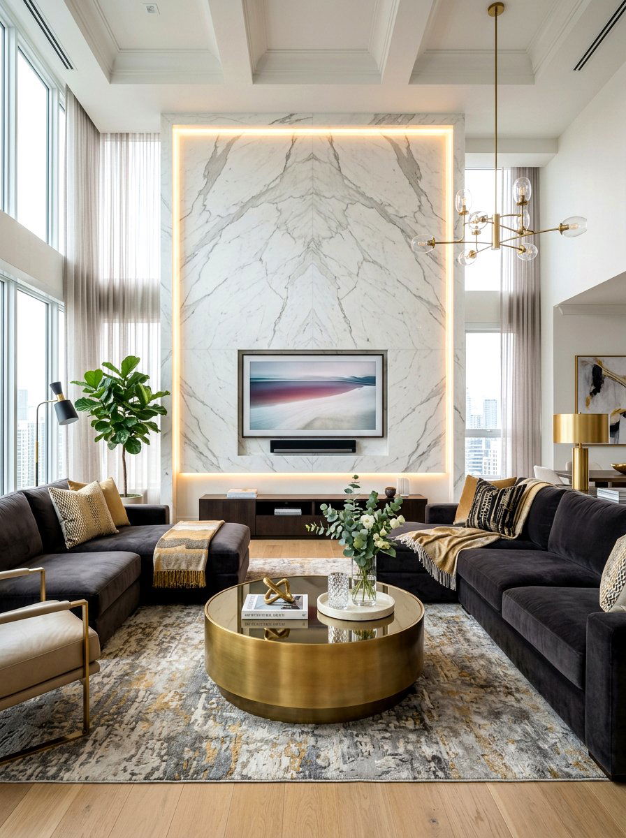 Marble TV Wall - 30 TV wall panel ideas
