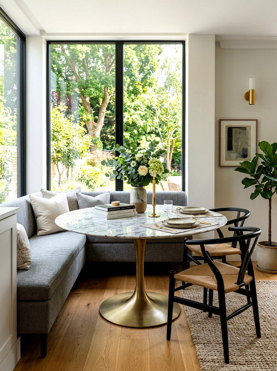 Marble Table Nook - 30 window breakfast nook ideas