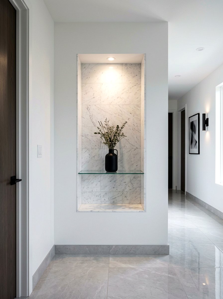 Marble Tile Inset Niche - 30 built in hall niche ideas
