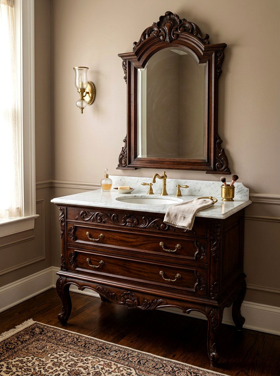 Marble Top Antique Vanity - 30 vintage powder room ideas