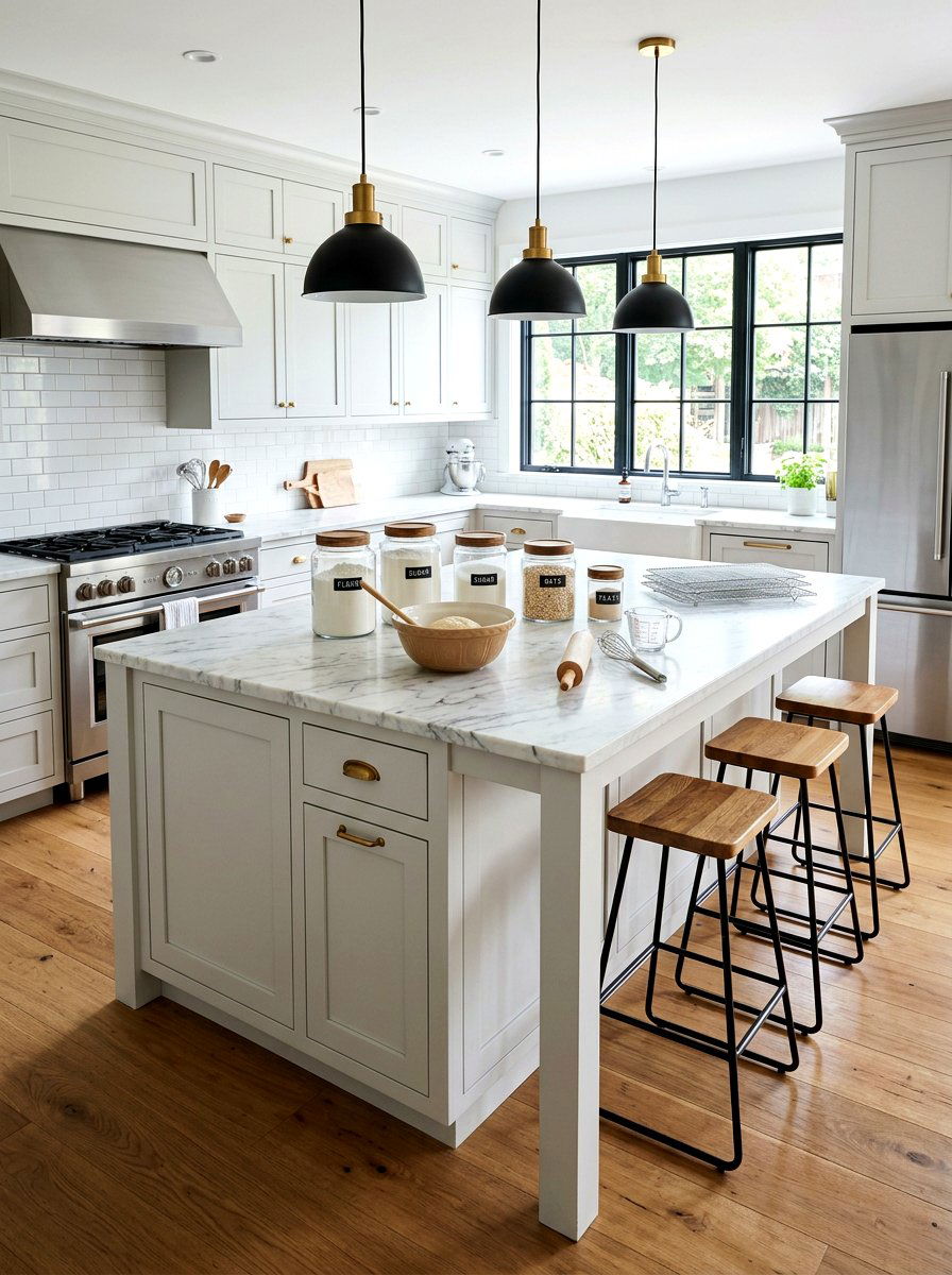 Marble Top Baking Island - 30 pastry corner kitchen ideas