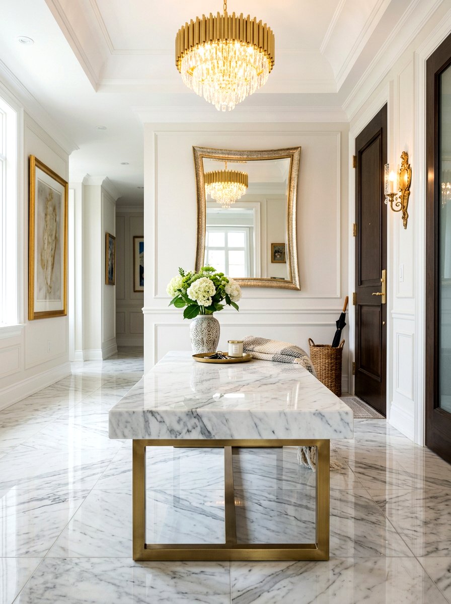 Marble Top Bench - 30 apartment entry bench ideas