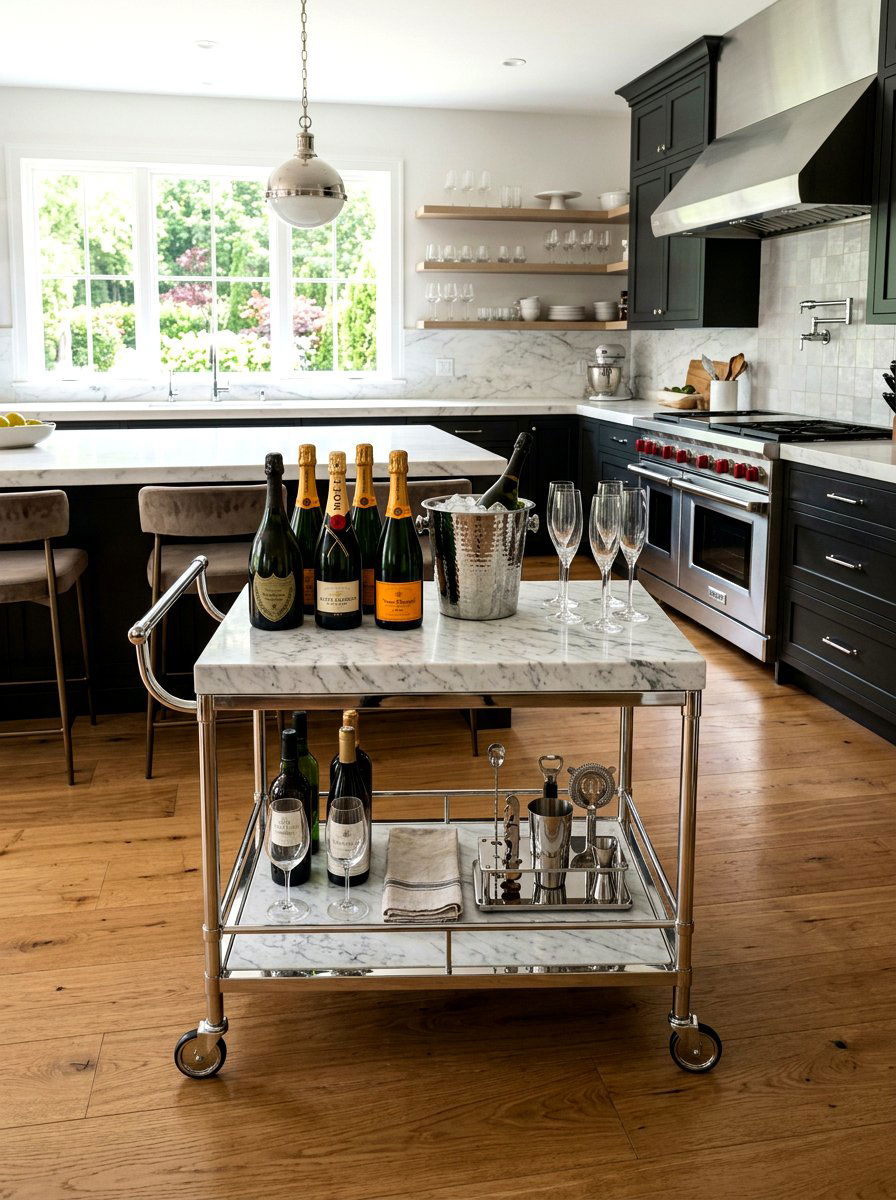 Marble Top Cart - 30 champagne cart decor ideas