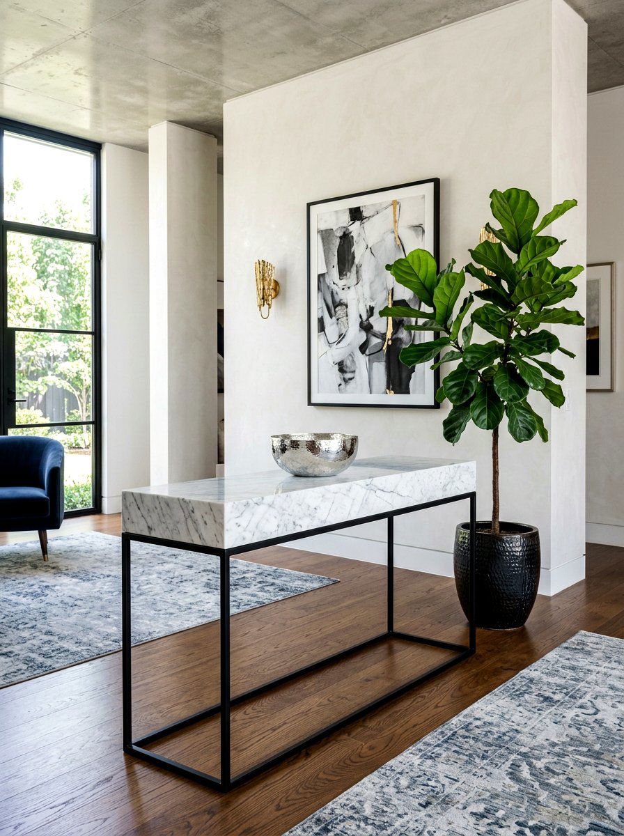 Marble Top Console - 30 slim console apartment ideas
