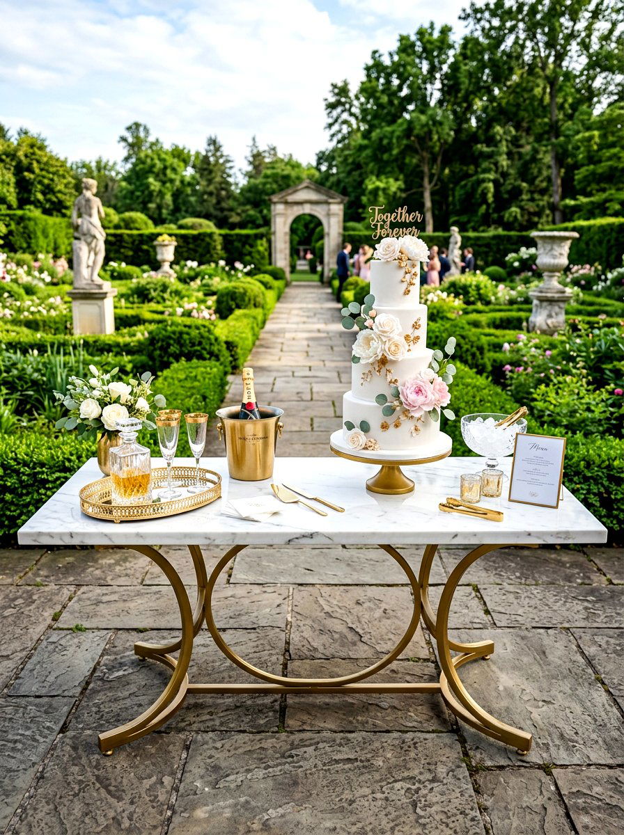 Marble Top Console Station - 30 outdoor dessert station ideas