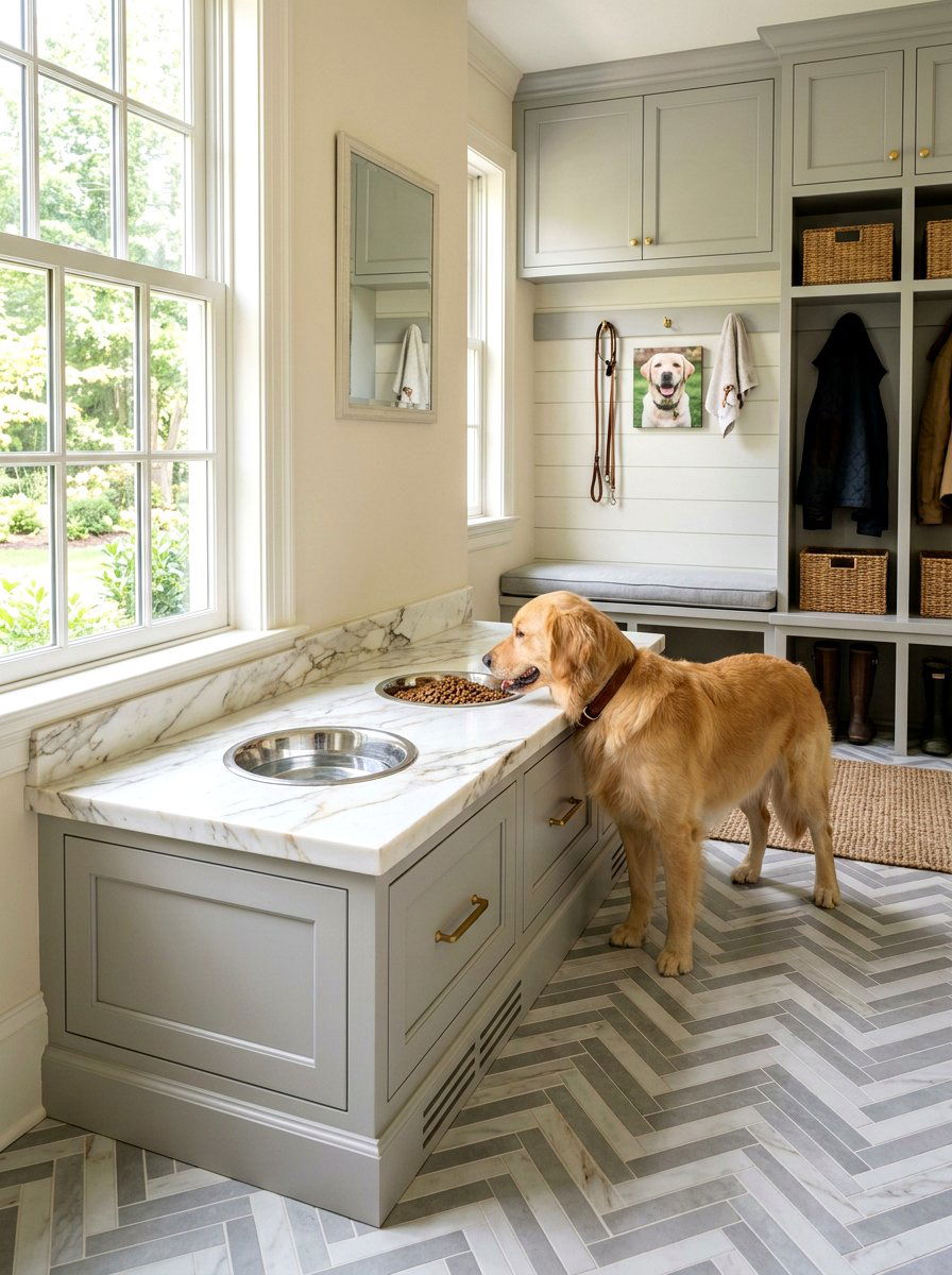 Marble Top Dog Feeding Station - 30 pet feeding station ideas