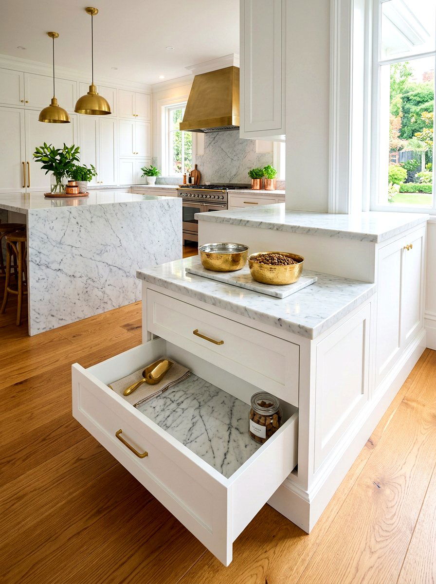 Marble Top Pet Feeding Station - 30 dog bowl drawer ideas