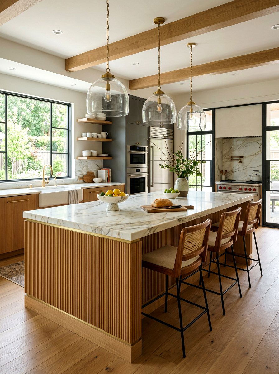 Marble Top Reeded Kitchen Island - 30 reeded wood kitchen island ideas