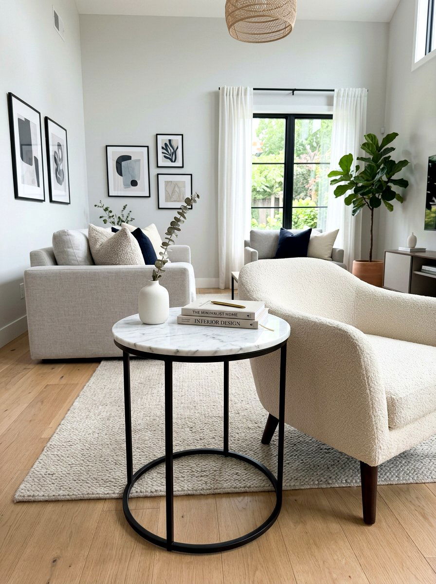 Marble Top Side Table - 30 soft minimal apartment ideas