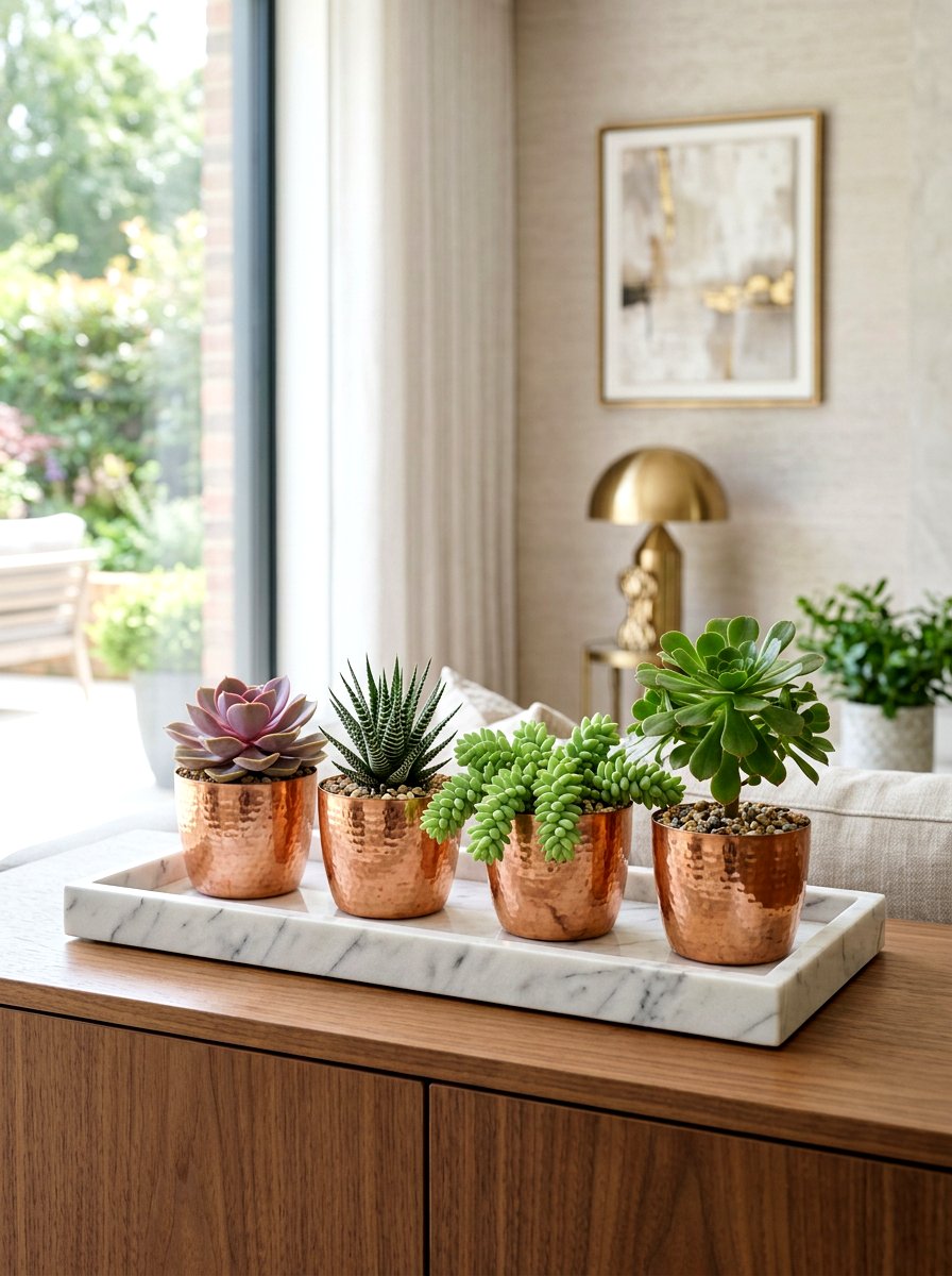Marble Tray Succulent Display - 30 indoor succulent garden ideas