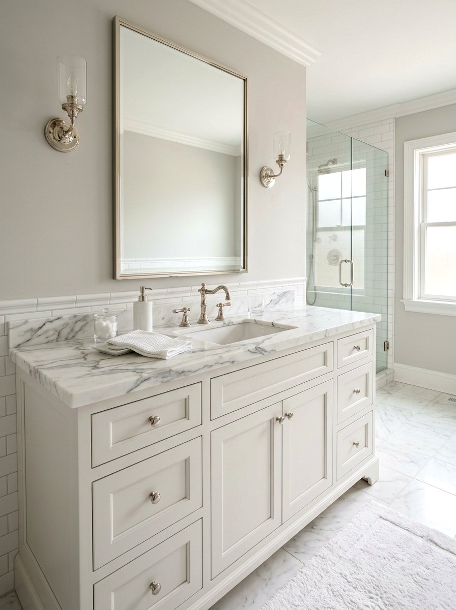 Marble Vanity Countertop - 30 cottage farmhouse bathroom ideas