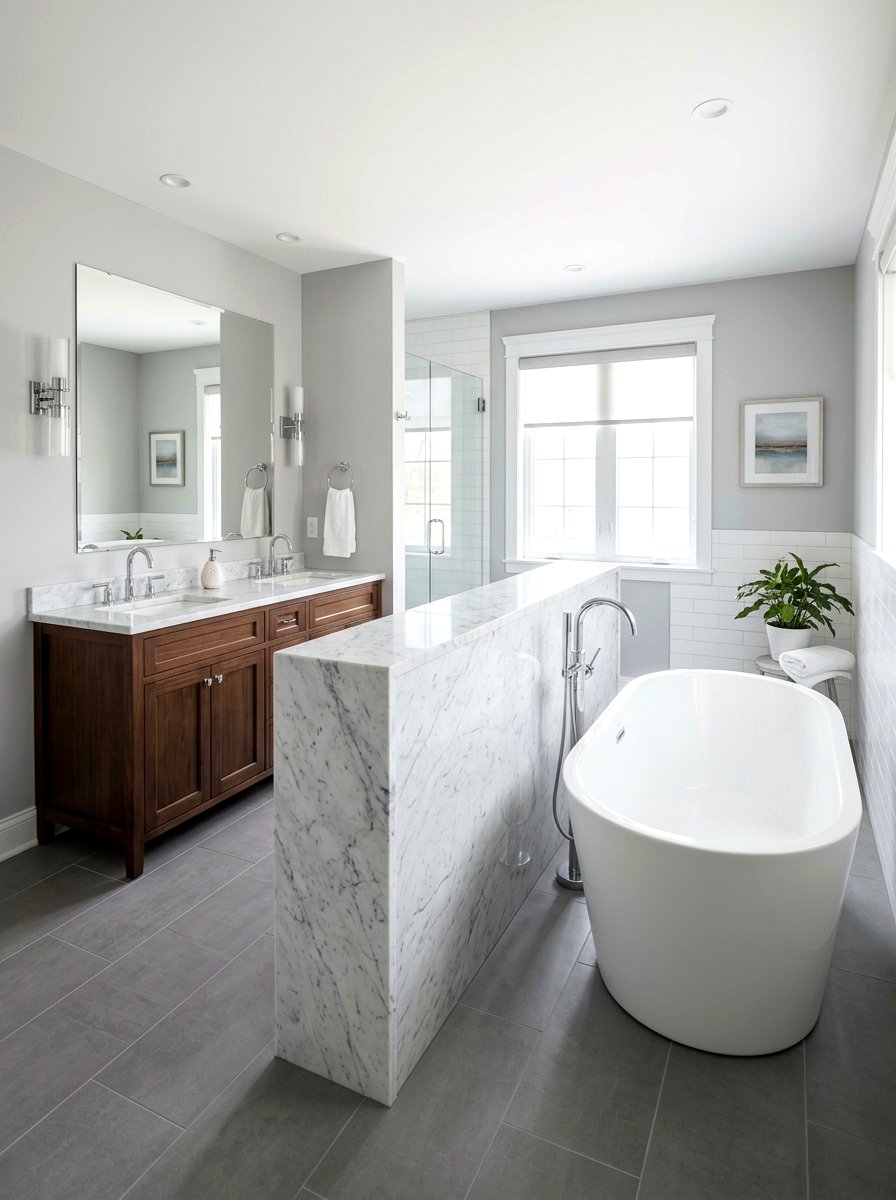 Marble Vanity Pony Wall - 30 half wall zoning ideas
