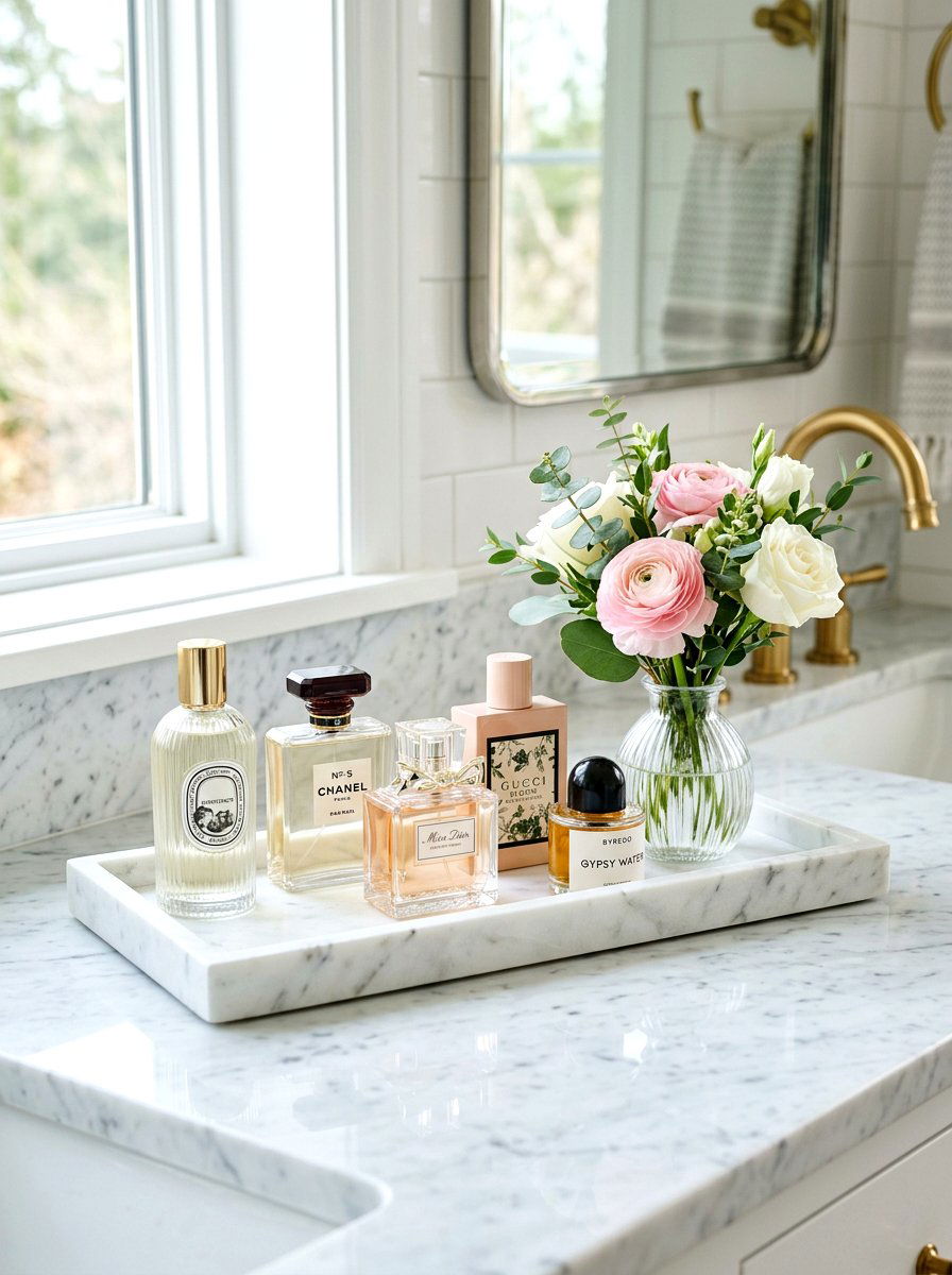 Marble Vanity Tray - 30 winter bathroom styling ideas