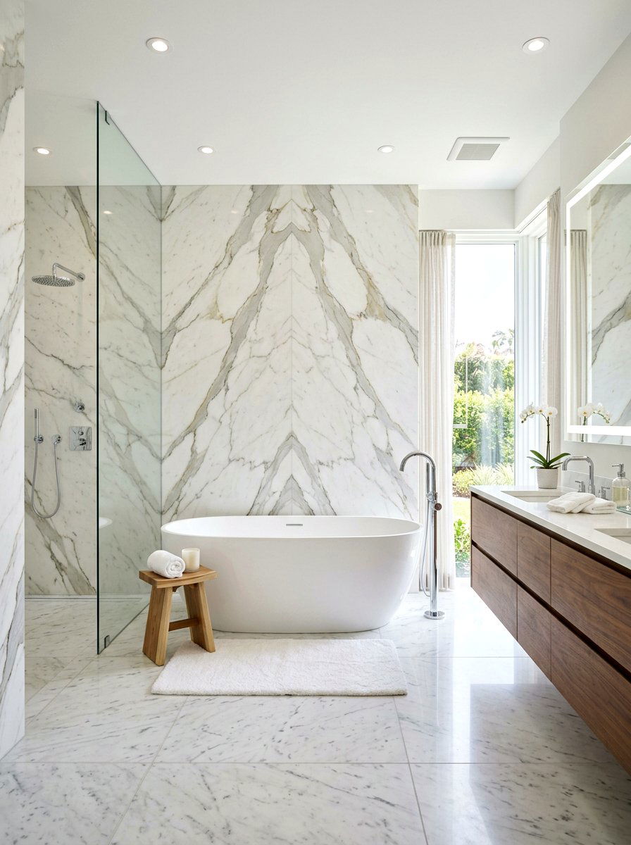 Marble Wall Behind Tub - 30 freestanding tub corner ideas
